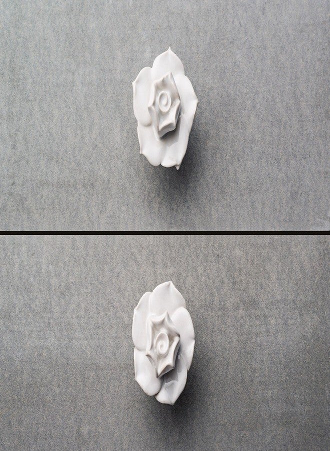 HOBKNOBS Ceramic Rose Flower Shaped Cabinet Doors/Drawers/Wardrobe Pull Handle Knob (White and Brown; 55 x 48 mm) (2). - Image 2